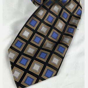 Pavone Blue Bronze Geometric Squares Silk Neck Tie Made In Italy